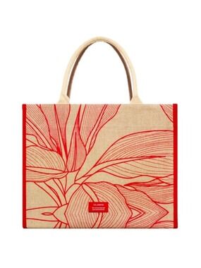 Clarins Eco Conscious Medium Tote Beach Pool Bag Red Natural
